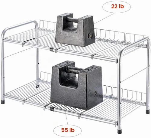 Vista 5 de FlagShip Organizador de 2 niveles para debajo del fregadero y estante de almacenamiento expandible para cocina y baño, color plateado