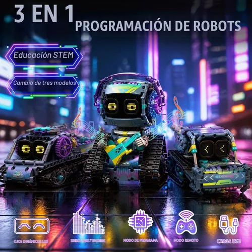 Vista 2 de Kit de construcción de robot STEM, 3 en 1 juguetes robóticos controlados por control remoto y aplicación, set de bloques de construcción de robots