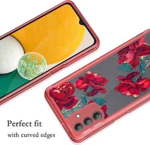 Vista 4 de Funda compatible para Samsung Galaxy A13, funda para Galaxy A13, material acrílico a prueba de golpes, con hermoso patrón de rosa para Samsung