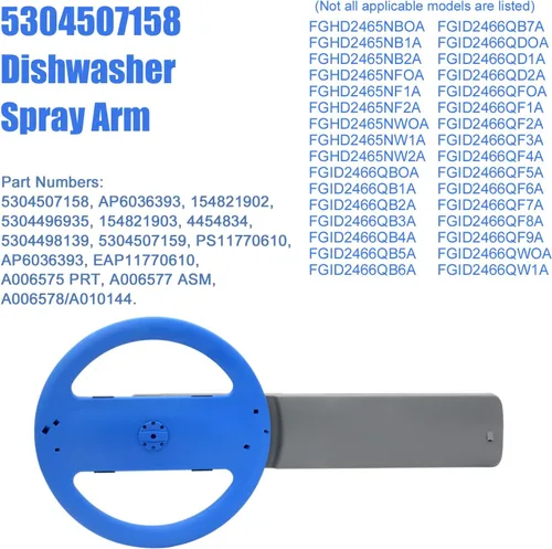 Vista 7 de Actualizado 5304507158 5304518968 Brazo de lavado inferior para lavavajillas con 154294101, 154252701 Conjunto para brazo de pulverización