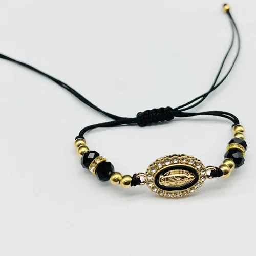 Vista 3 de Pulsera Virgen María con cordón ajustable Nuestra Señora de Guadalupe Pulsera de cuentas de cristal