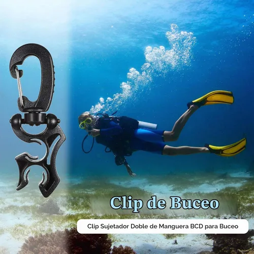 Vista 7 de Weewooday Piezas Soporte de manguera de buceo Clip de buceo Accesorios de buceo Clip de manguera doble BCD con hebilla de gancho a presión para Negro