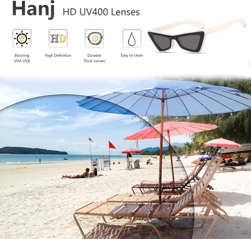 Vista 7 de Hanj Lentes de sol retro con diseño de ojo de gato para mujeres y hombres de los años 80 y 90, lentes de sol gruesos y geniales estilo vintage, a