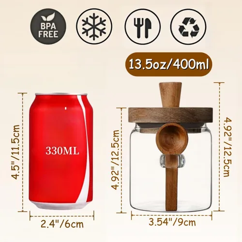 Vista 2 de ANSQU Tarro de vidrio con tapa y cuchara de madera, recipientes de almacenamiento de alimentos, tarro de café, recipiente de almacenamiento