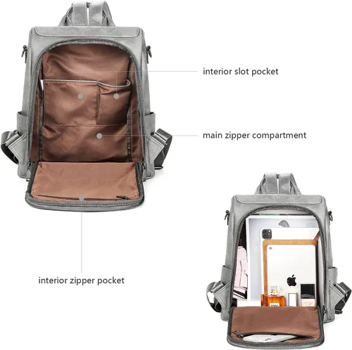 Vista 11 de Bromen - Mochila tipo bolso de mano de piel antirrobo para mujer a la moda, Beige floral, L