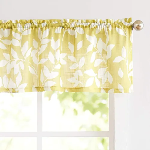 Vista 11 de Treatmentex Cortinas azules de cocina de 24 pulgadas con estampado de hojas blancas cortas para ventanas pequeñas, 2 paneles