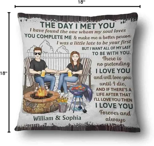Vista 4 de Almohada personalizada para parejas, The Day I Met You I Have Found The One Whom My Soul Loves, almohada de cumpleaños para cónyuge, esposo, esposa