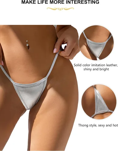 Vista 3 de ohyeah Traje de baño de mujer brillante micro tanga G String Bikini Bottom negro Swim Tangas Ropa interior Playa Panty S-2X