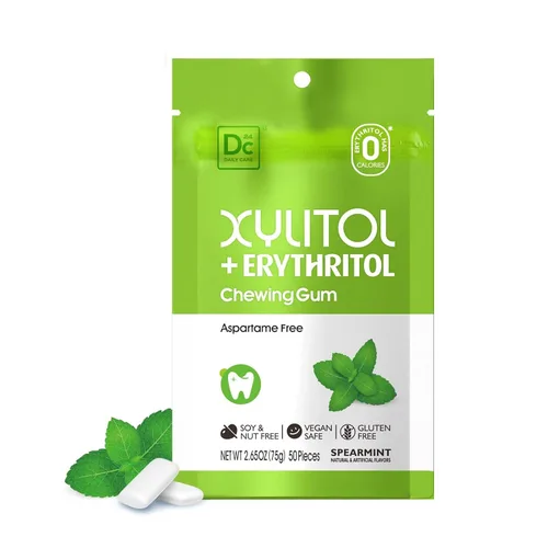 Vista 9 de DC24 DAILY CARE Goma de mascar sin aspartamo y sin azúcar, xilitol con eritritol, baja en calorías, sin azúcar, goma de mascar con sabor a fruta