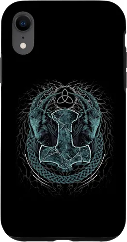 Vista 8 de Funda de mitología nórdica pagana para iPhone 15 Viking Mjolnir Thors Hammer