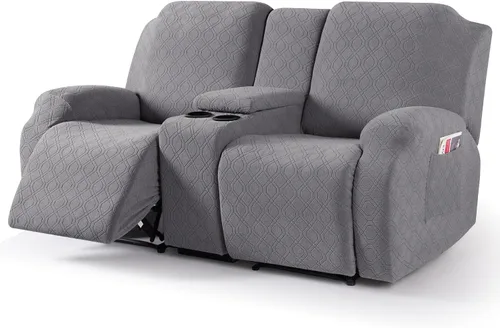 Vista 16 de VANSOFY Funda de sofá reclinable con consola central, funda elástica para sofá reclinable de 2 asientos, funda de sofá reclinable de jacquard