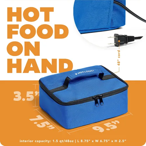 Vista 3 de HOTLOGIC Paquete de mini calentador eléctrico portátil de alimentos, incluye loncheras térmicas de 120 V (azul) y 12 V (negra)