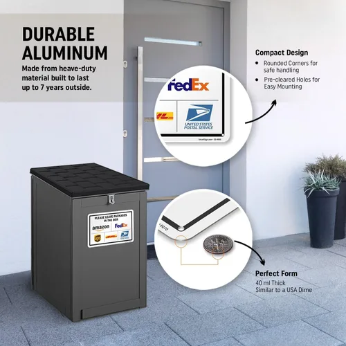 Vista 3 de SmartSign 7 x 10 pulgadas "Por favor, deje los paquetes en la caja - Amazon, FedEx, UPS, USPS" Letrero de instrucciones de entrega de metal