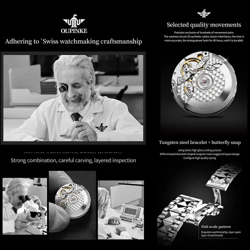 Vista 5 de OUPINKE Relojes automáticos para hombre, resistentes al agua, con cuerda automática, para hombre, relojes mecánicos automáticos