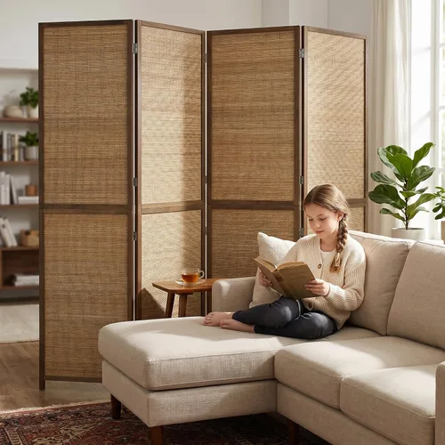 Vista 8 de HOMCOM Room Divider, 6 FT Tall Folding Privacy Screen, 4-Panel Boho Brown