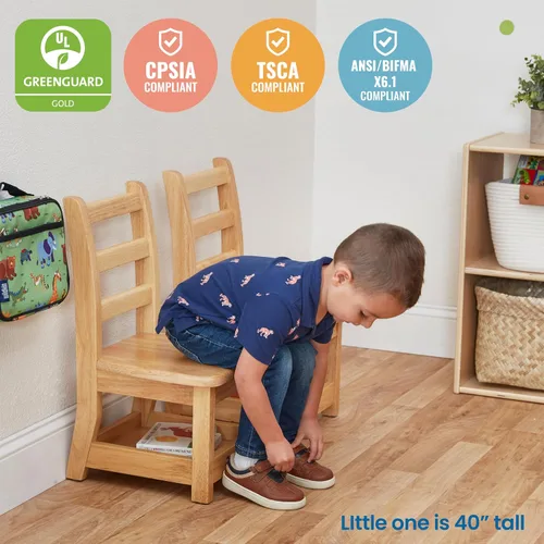 Vista 6 de ECR4Kids Silla de escalera de tres peldaños con almacenamiento, altura del asiento de 10 pulgadas, asiento de aula, natural, paquete de 2