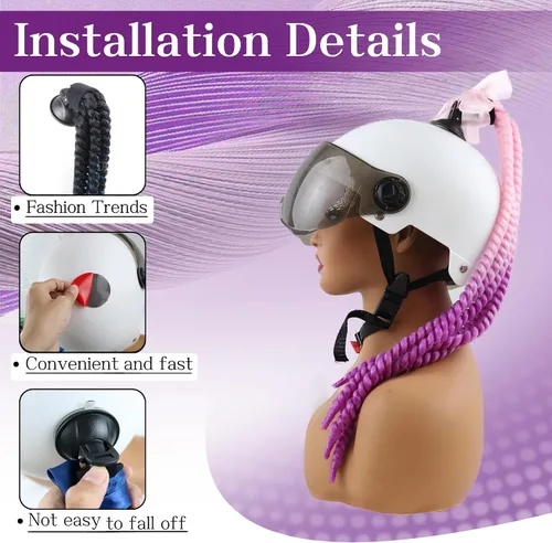 Vista 4 de Trenzas para casco de motocicleta, con ventosa desmontable, moño, para bicicleta, cola de caballo, cola de caballo, 1 unidad (casco no incluido)
