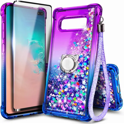 Vista 17 de NGB - Funda para teléfono Samsung Galaxy S9, color aguamarina/morado, bonita funda con purpurina líquida para mujeres y niñas, con protector