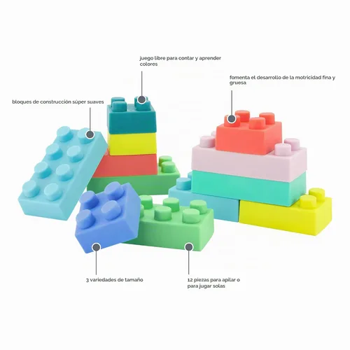 Vista 4 de Infantino Bloques de construcción súper suaves, sin BPA, juego de 12 piezas