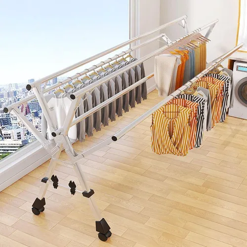 Vista 3 de Estante de secado de ropa plegable para interiores y exteriores, estante de lavandería ajustable y plegable, estante de ropa de acero inoxidable