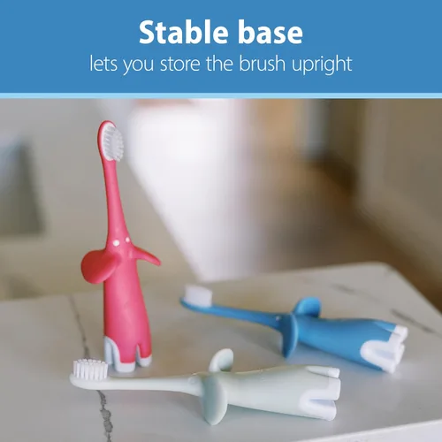 Vista 5 de Dr. Brown's Cepillo de dientes para bebés y niños pequeños, elefante, azul, 0-3 años