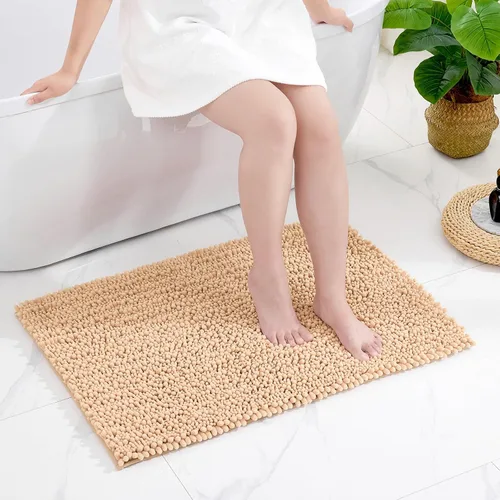 Vista 7 de Disolla Alfombra de baño pequeña, antideslizante, lavable, color beige, 17 x 24 pulgadas, súper absorbente, suave, alfombra de baño de felpilla