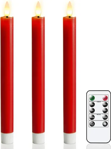 Vista 17 de GenSwin Flameless Taper Candles with Remote Timer, Real Wax LED Flickering Candlesticks Battery Operated 3D Wick for Wedding, Party, Home(Christmas