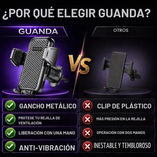 Vista 8 de Soporte para teléfono de ventilación de aire, clip de gancho de metal, liberación con una sola mano, antivibración Ac-negro.