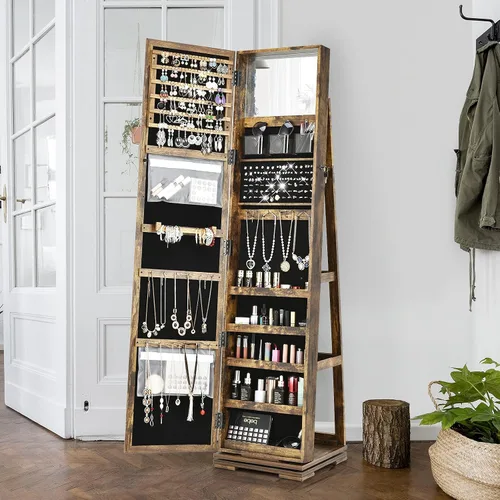 Vista 7 de CHARMAID Armario de joyería giratorio de 360 con espejo de longitud completa más alto organizador de armario de joyería con cerradura de pie gran
