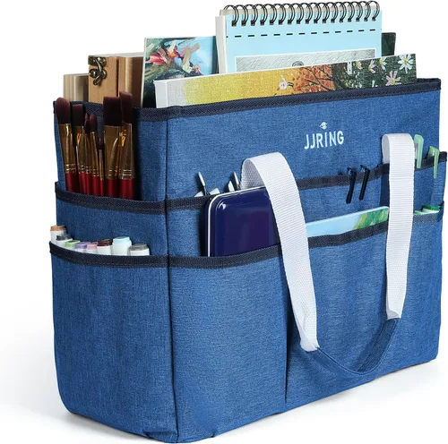 Vista 10 de JJRING Bolsa organizadora de manualidades, organizador de arte con múltiples bolsillos, bolsa de costura beige para arte, manualidades, álbumes