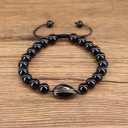 Vista 4 de COAI Pulsera de concha de turmalina negra con cuentas de piedra