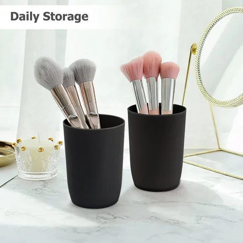 Vista 6 de Topsky Paquete de 4 vasos de baño – Plástico reutilizable para cepillo de dientes, enjuague bucal, cepillado