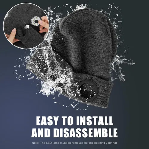 Vista 3 de OOPOR Gorro LED con luz - Gorro de punto con luz recargable, unisex, cálido