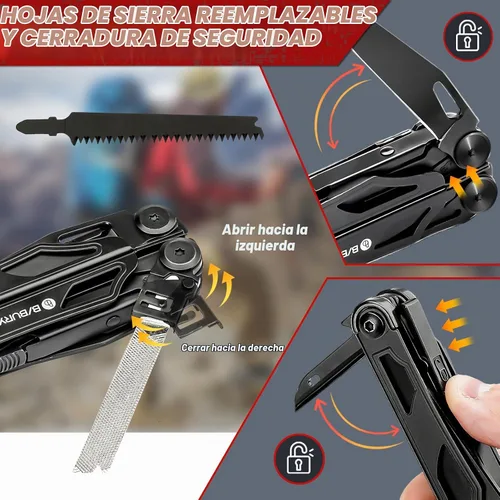 Vista 4 de BIBURY Alicates multiherramienta Pro BI2045AB, multiherramienta plegable de acero inoxidable con tijeras y destornillador mejorados