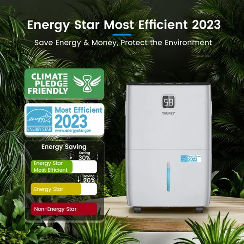 Vista 2 de Yaufey Deshumidificador Energy Star de 80 pintas para el hogar, sótano y habitación grande de hasta 5500 pies cuadrados, con manguera de drenaje