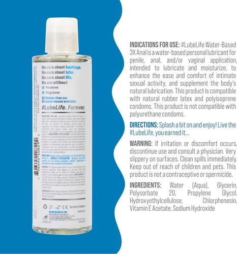 Vista 2 de LubeLife 3X Lubricante Anal – Lubricante a Base de Agua Extra Grueso para Hombres, Mujeres y Parejas – Lubricante Personal No Pegajoso, Compatible