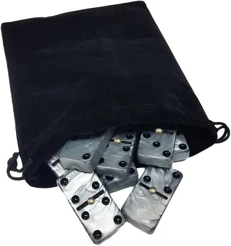 Vista 15 de Marion & Co. Dominó Doble Seis 6 Azulejos Negros Tamaño Jumbo de Torneo Profesional con Giradores en Bolsa Elegante de Terciopelo Negro