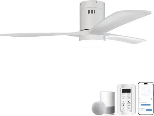 Vista 20 de CACI Mall Ventiladores de techo inteligentes de madera de 52 pulgadas con luces y control remoto, 3 cuchillas, perfil bajo, moderno, compatible