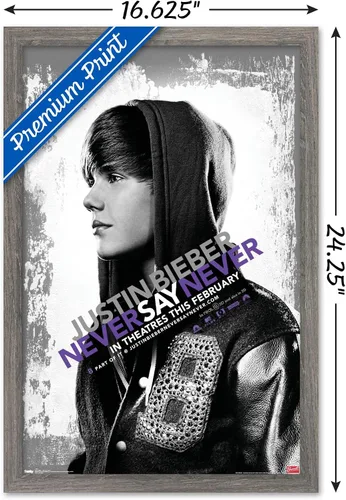 Vista 3 de Trends International Justin Bieber - Póster de pared con texto en inglés "Never Say Never Say Never", 14.725 x 22.375 pulgadas, versión enmarcada