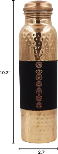 Vista 5 de Botella de agua de cobre puro sin forro, sin recubrimiento y sin laca, para beneficios de salud ayurvédica, 33.8 fl oz (33.81 onzas líquidas)