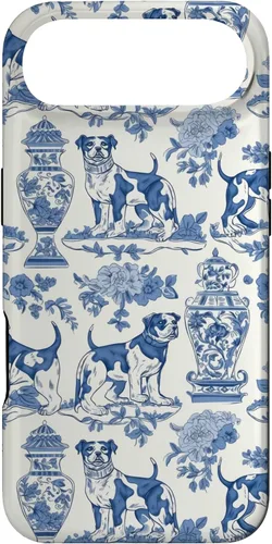 Vista 27 de Chinoiserie Dog Blue Toile Ginger Preppy Grandmillennial - Carcasa para iPhone 16