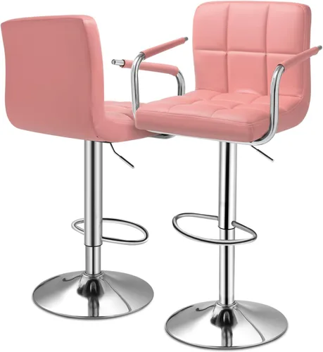 Vista 12 de MoNiBloom Juego de 2 taburetes de bar con reposabrazos con respaldo cuadrado, taburetes de bar modernos giratorios ajustables con reposapiés