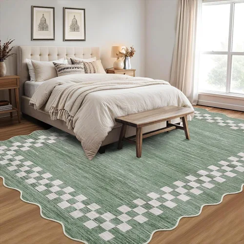 Vista 93 de GarveeHome Alfombra lavable de 5 x 7 pies para sala de estar, alfombra Beige festoneado