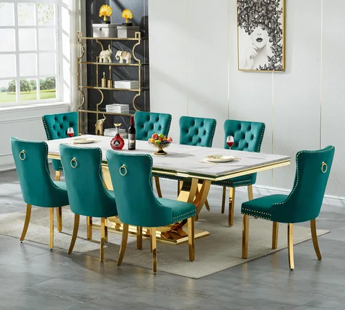 Vista 52 de SSLine Juego de mesa de comedor de mármol sintético blanco de 68 pulgadas