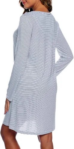 Vista 6 de ENJOYNIGHT - Camisón de manga larga de algodón para mujer, vestido para dormir con estampado de camisetas.