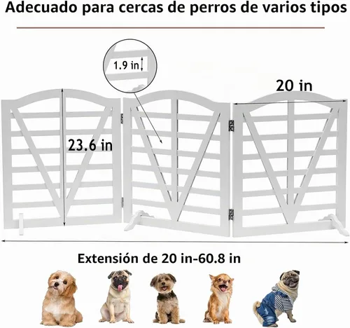 Vista 4 de Puerta de madera para perros, puerta independiente para mascotas, puerta plegable para mascotas, cercas para perros de interior con soporte de 3