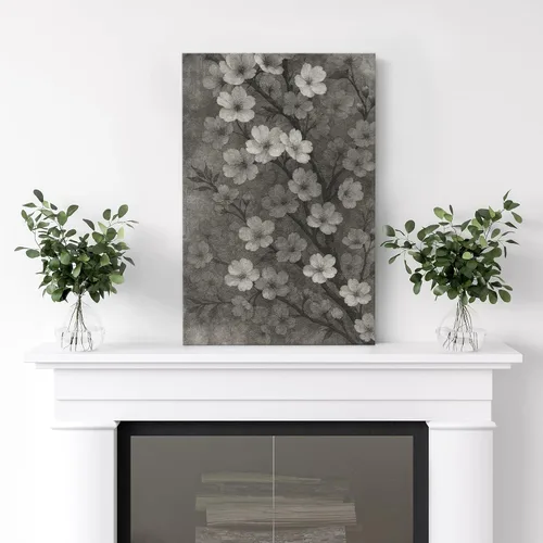 Vista 3 de wall26 Impresión en Lienzo Arte de Pared Flor de Cerezo Monocromática Estilo Vintage Floral Rústico Dramático Duotono Oscuro para Sala de Estar
