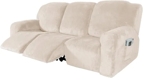 Vista 9 de vctops Fundas reclinables de felpa de terciopelo de lujo, 4 piezas, fundas elásticas y suaves para sofá, protector antideslizante de muebles