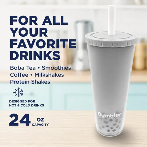 Vista 5 de Bumbler 24 onzas Gran Taza Reutilizable Portátil Ecológica Taza de Beber con Pajita de Punta Suave y Ancha, Tapa Estética a Prueba de Fugas