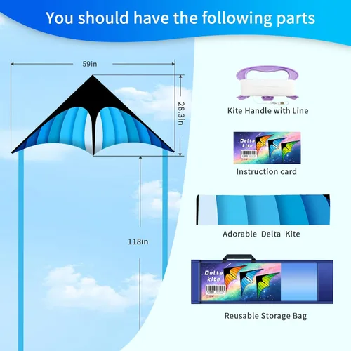 Vista 4 de Xida Kites for Kids Ages 4-8 8-12 Easy to Fly, Large Beach Kites for Adults 3 Pack Delta
